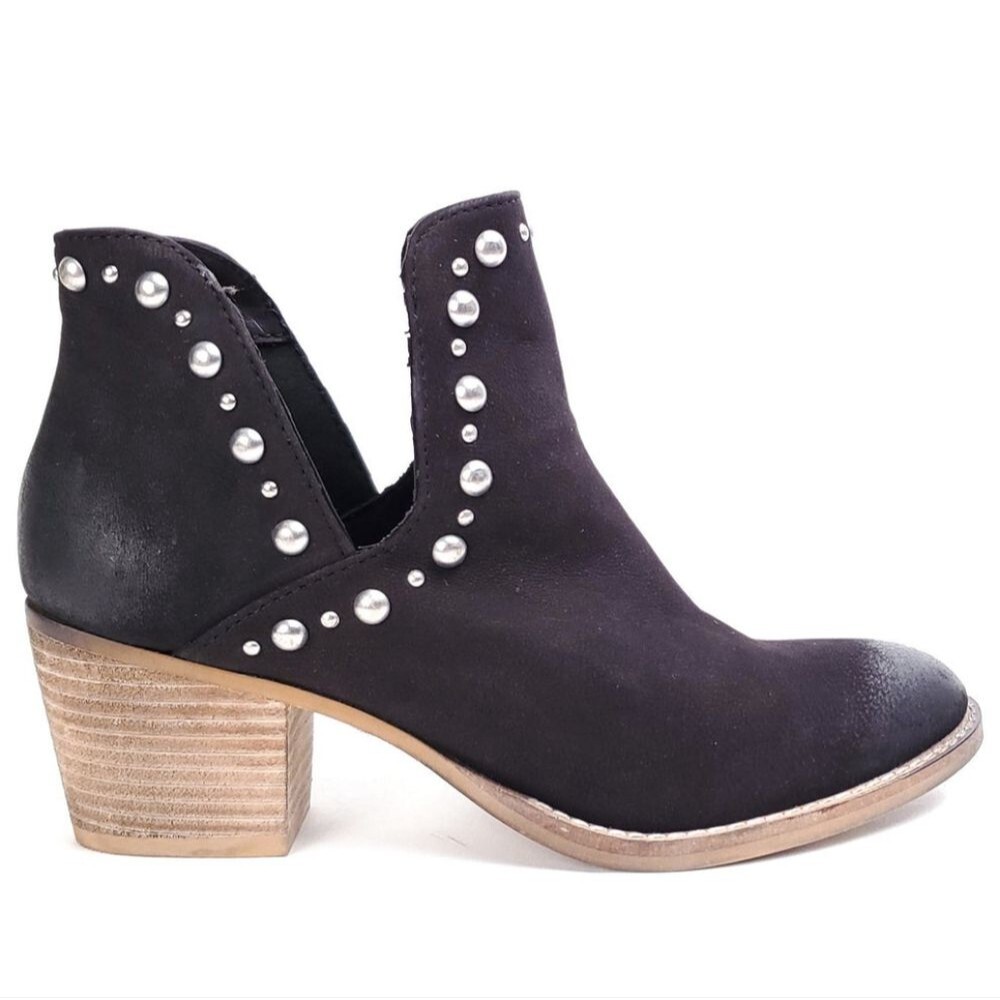 Rebels Gal Genuine Black Studded Leather Leather Booties
